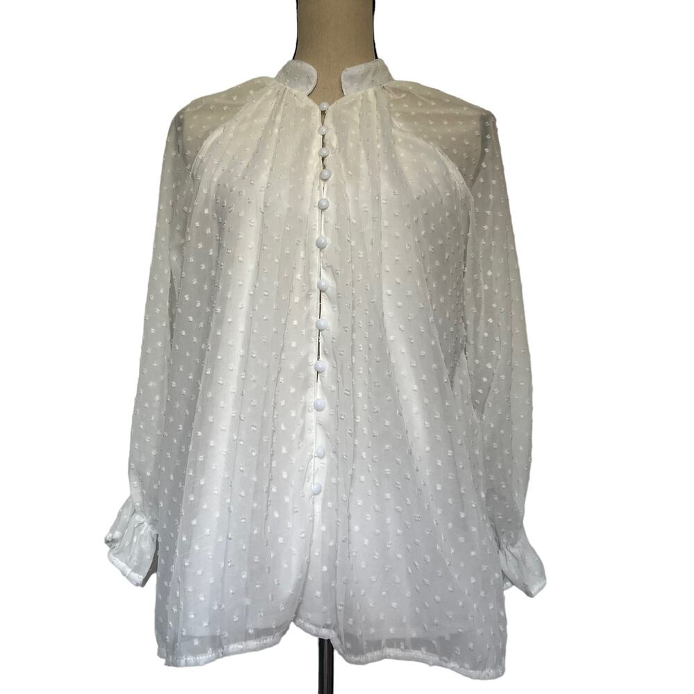 Chic Me Swiss Dot Blouse Sz M Boho Cottagecore Fairy Sheer Coquette White Indie